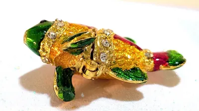 **NEW ARRIVAL** Colorful Enameled Red, Green & Amber "FISH" BROOCH (1¾" x 1") with Clear Stones Vertical Lines...
