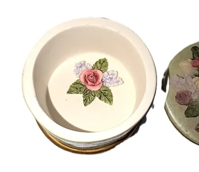 ***NEW ARRIVAL*** Vintage-Style RESIN Round Shape 2 Pc. "ROSE BOUQUET FLOWERS" TRINKET BOX (2" H x 2¼" Diam.) with...