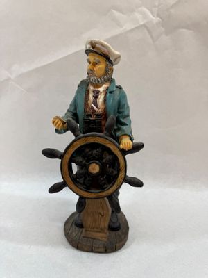 Vintage Nautical Sea Captain Figurine at Ship's Wheel - 12 Inch