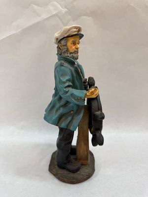 Vintage Nautical Sea Captain Figurine at Ship's Wheel - 12 Inch