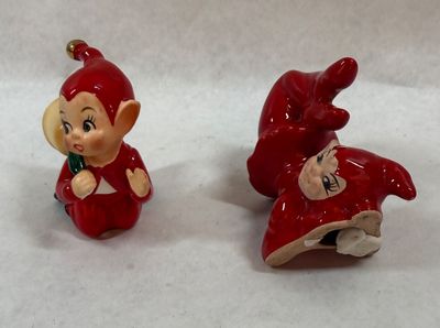 Vintage Ceramic Christmas Pixie Elf Figurines - Pair