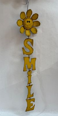 Vintage Yellow Metal 'SMILE' Sunflower Wall Hanging