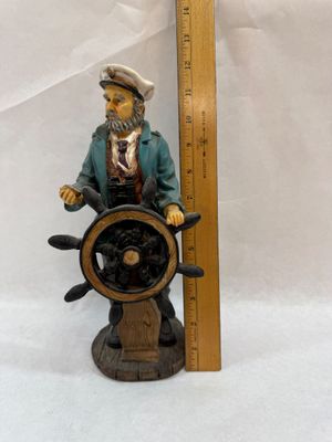Vintage Nautical Sea Captain Figurine at Ship's Wheel - 12 Inch