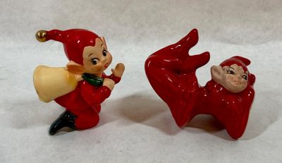 Vintage Ceramic Christmas Pixie Elf Figurines - Pair