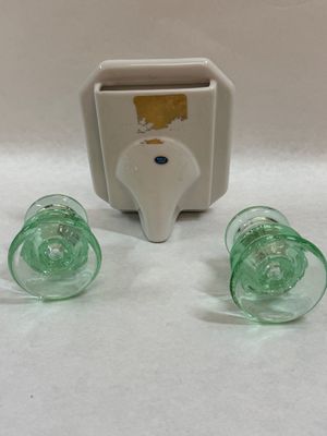 Porcelain Floral Picture Frame and Green Glass Candlestick Holders