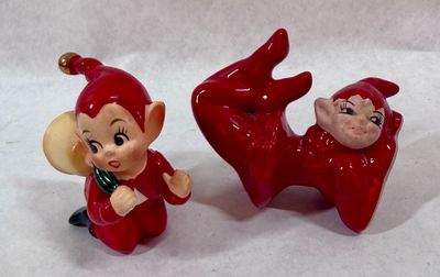 Vintage Ceramic Christmas Pixie Elf Figurines - Pair