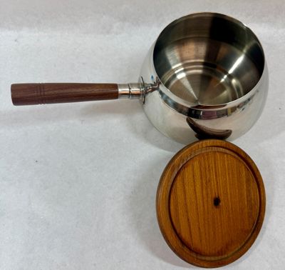 Vintage Mid-Century Stainless Steel & Wood Handle Fondue Pot / Saucepan