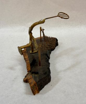 Gino Perry Metal Tennis Player Sculpture on Wood Base
