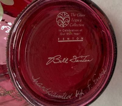 Fenton Handpainted Cranberry Glass Basket Legacy Collection 95th Anniversary