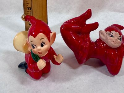 Vintage Ceramic Christmas Pixie Elf Figurines - Pair