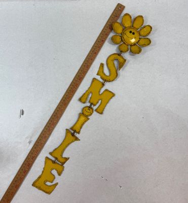 Vintage Yellow Metal 'SMILE' Sunflower Wall Hanging