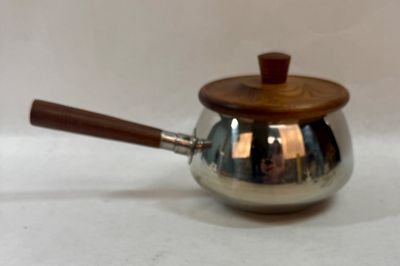 Vintage Mid-Century Stainless Steel & Wood Handle Fondue Pot / Saucepan