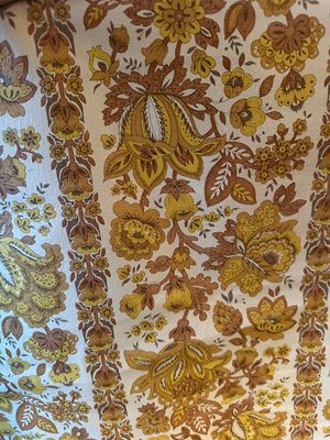 Sale Photo Thumbnail #30: Vintage 1970s floral printed fabric featuring an earth-toned palette of gold, mustard, brown, and beige. Can someone make me a skirt from this?! I love it 