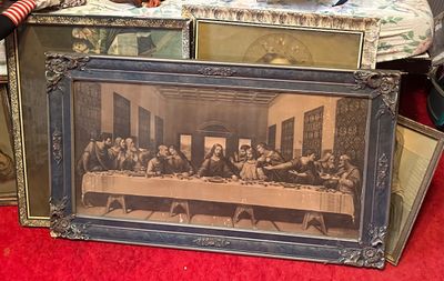 Sale Photo Thumbnail #53: Collection of framed vintage religious art prints, featuring a large print of The Last Supper 