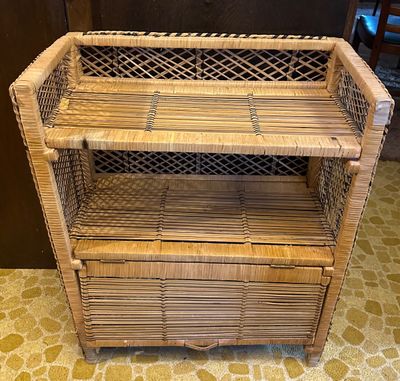 Sale Photo Thumbnail #7: Vintage woven rattan shelving unit 