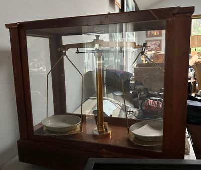 Sale Photo Thumbnail #61: Vintage brass analytical balance scale 