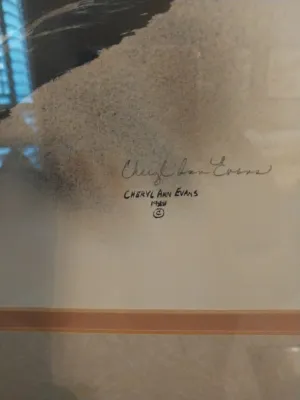 Sale Photo Thumbnail #82: Artist's signature reading Cheryl Ann Evans, dated 1988, on a framed print or drawing.
