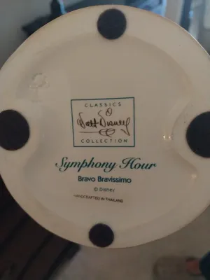 Sale Photo Thumbnail #105: Bottom stamp of a Walt Disney Classics Collection ceramic figurine titled 'Symphony Hour: Bravo Bravissimo,' handcrafted in Thailand.