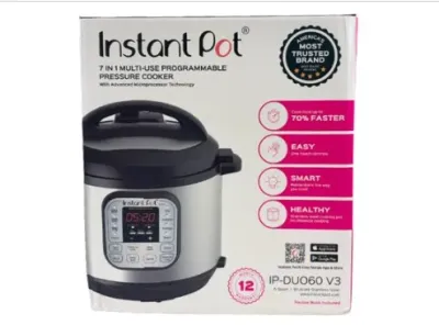 Sale Photo Thumbnail #130: Instant Pot 7-in-1 multi-use programmable pressure cooker, model IP-DUO60 V3, in original box.