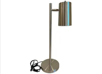 Sale Photo Thumbnail #66: Modern brushed stainless steel desk lamp with a cylindrical shade and adjustable arm.