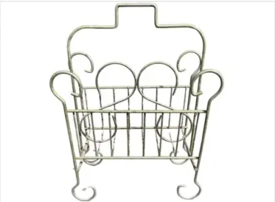 Sale Photo Thumbnail #171: Vintage painted wrought iron magazine rack with scrollwork details and a top carrying handle.
