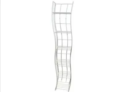 Sale Photo Thumbnail #175: Contemporary white metal wavy CD or DVD storage tower featuring six slatted shelves.