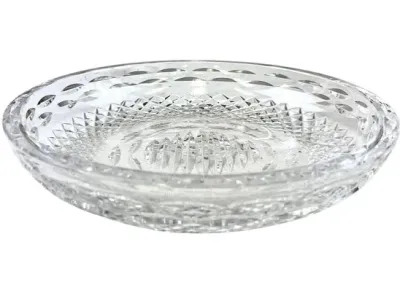 Sale Photo Thumbnail #6: Vintage cut crystal shallow dish featuring diamond-pattern and geometric facets throughout.