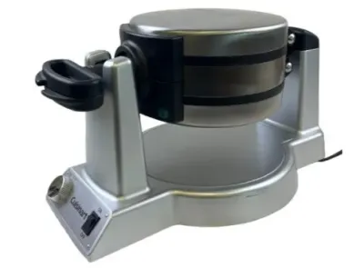 Sale Photo Thumbnail #131: Cuisinart stainless steel double Belgian waffle maker with rotating handle and adjustable temperature control knob.