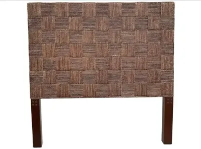 Sale Photo Thumbnail #17: Contemporary woven seagrass or banana leaf headboard with dark wood legs.