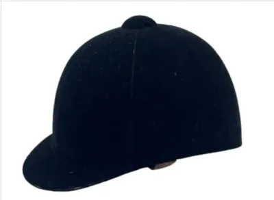 Sale Photo Thumbnail #93: Classic black velvet equestrian riding helmet with a short brim and top button, appearing in good pre-owned condition.
