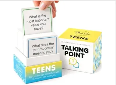Sale Photo Thumbnail #159: Talking Point Cards Teens edition, featuring a boxed set of 200 conversation starter cards designed for connecting with teenagers.