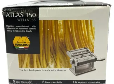 Sale Photo Thumbnail #127: Marcato Atlas 150 Wellness pasta maker in its original retail box.