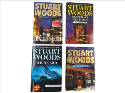 Sale Photo Thumbnail #168: Set of four Stuart Woods hardcover thriller novels, including Kisser, Desperate Measures, Wild Card, and Unnatural Acts.