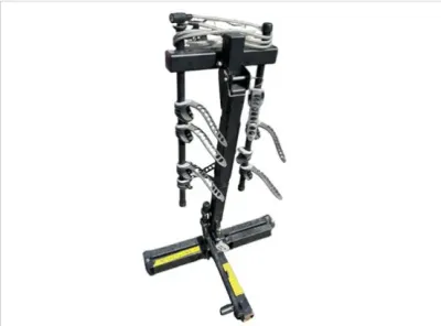 Sale Photo Thumbnail #31: Black hitch-mounted bicycle rack with rubber holding straps and integrated locking cable.