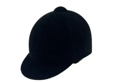 Sale Photo Thumbnail #92: Classic black velvet equestrian riding helmet with structured peak button top.