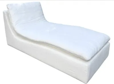 Sale Photo Thumbnail #13: Modern white upholstered chaise lounge featuring a streamlined, low-profile base and a thick plush seat cushion.
