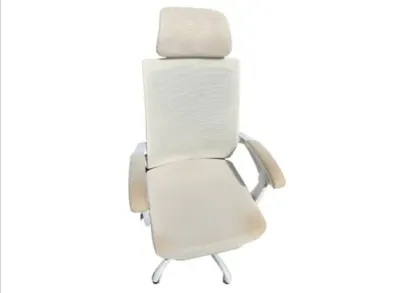 Sale Photo Thumbnail #43: Modern white mesh ergonomic office chair with a high back, headrest, and adjustable armrests.