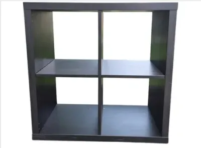 Sale Photo Thumbnail #182: Black-brown modern four-cube organizer unit with open shelving.