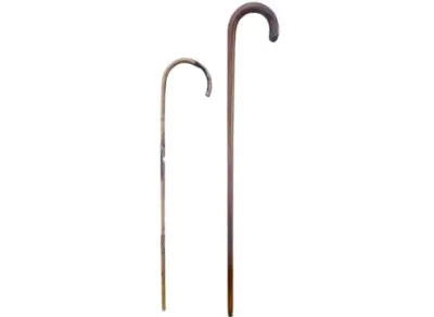 Sale Photo Thumbnail #193: Pair of vintage wooden walking canes featuring classic crook handles and natural wood finishes.