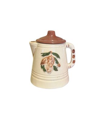 Sale Photo Thumbnail #3: Vintage ceramic pinecone-patterned coffee pot with lid, mid-20th century.