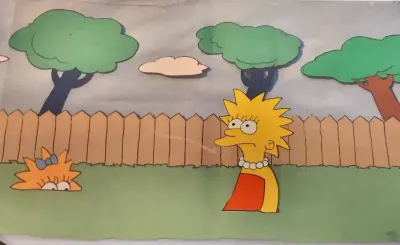 LISA AND MAGGIE SIMPSON HAND-PAINTED PRODUCTION CEL AND BACKGROUND 