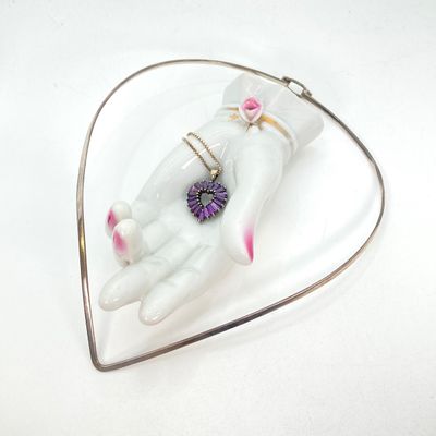 LOT 72: Sterling Silver Jewelry - Purple Baguette Heart Pendant Necklace with Box Chain 7.0 GTW, 20" and Collar Necklace TW 15g