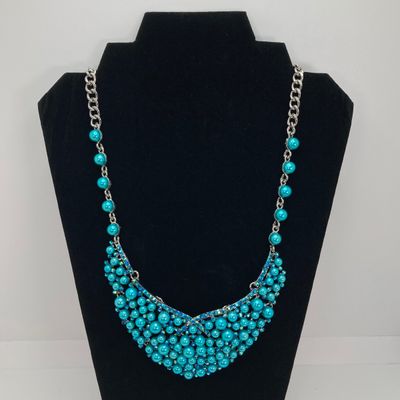 LOT 530: Turquoise Themed Jewelry - Wire Wrapped Pendant, Statement Necklace, Ring and Abalone Earrings