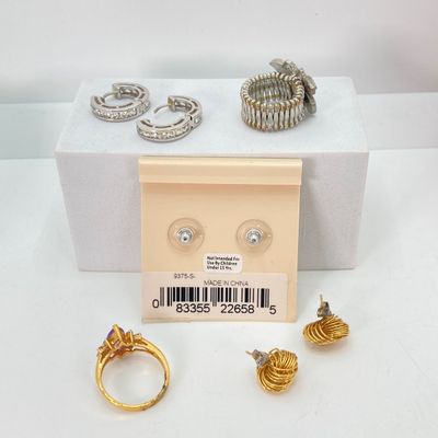 LOT 39: Large Collection of Assorted Jewelry - Sterling Earrings TW 7.3g, Napier Earrings, Fashion Rings and Pins