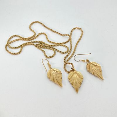 LOT 40: Vintage Gold Tone Jewelry - Gold Filled Screw-back Earrings, Roma Brooch Pin, Ring with Matching Earrings and Two Tone Leaf...