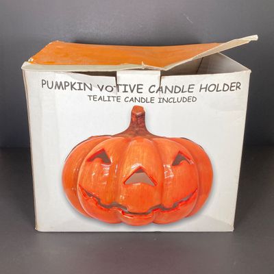 LOT 29: Vintage Holiday Decor - Napcoware Japan Figurines, Lefton Choir Boy Figurines, Ceramic Pumpkin and Pair of Lighted Pumpkins