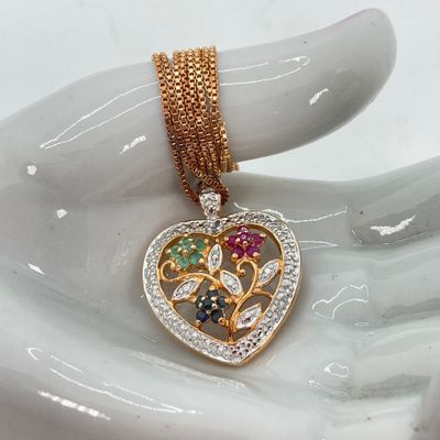 LOT 75: Sterling Heart Gemstone Pendant Necklace with Italy Box Chain - 5.5 GTW, 18"