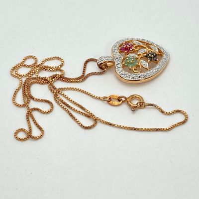 LOT 75: Sterling Heart Gemstone Pendant Necklace with Italy Box Chain - 5.5 GTW, 18"