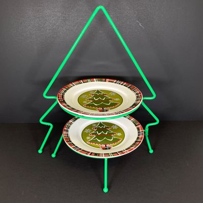 LOT 43: Holiday Collection - Two Tier Serving Stand, Metal and Plastic Cookie Cutters, Cook Books and More