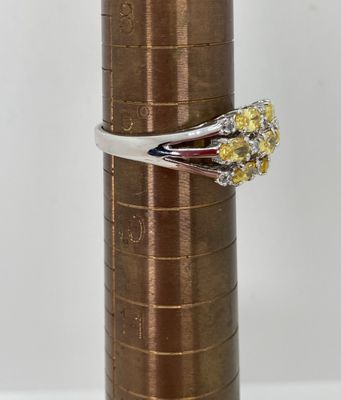 LOT 41: Sterling Silver Jewelry - Yellow Stone Necklace, Ring and Bracelet Set 18.5 GTW with Blue Stone Bezel Watch with 925 Accents on Band